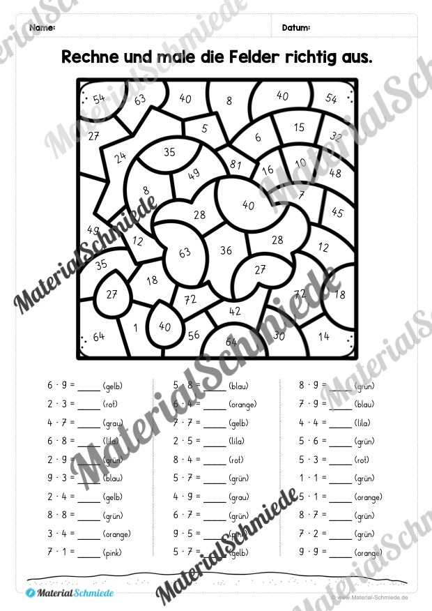 8 Rechenmalblätter Frühling: Kleines 1×1 (Vorschau 02)