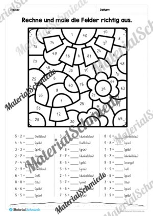 8 Rechenmalblätter Frühling: Kleines 1×1 (Vorschau 03)