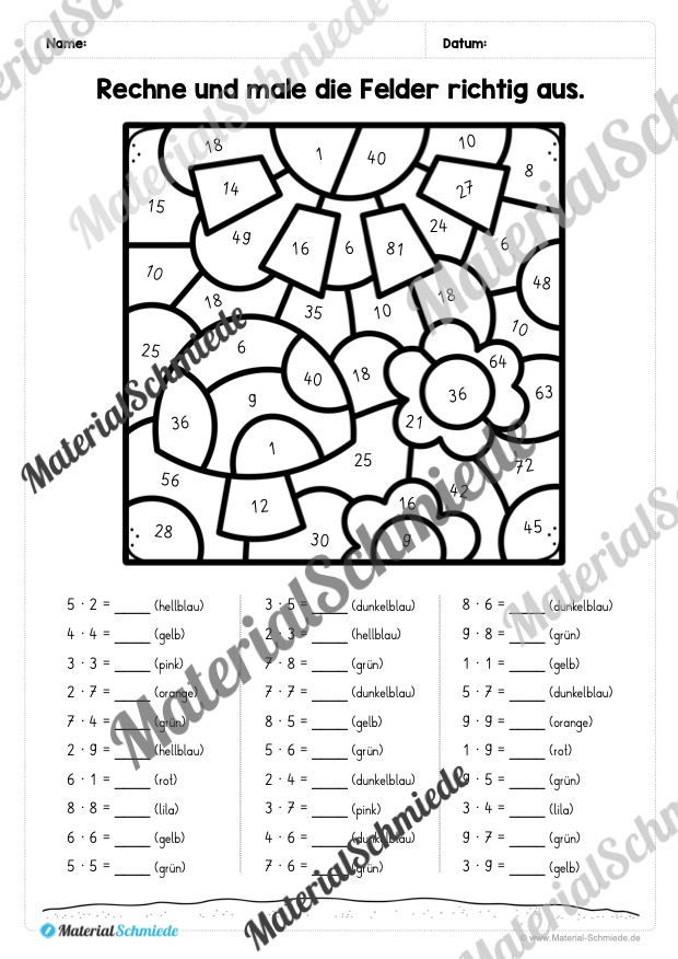 8 Rechenmalblätter Frühling: Kleines 1×1 (Vorschau 03)