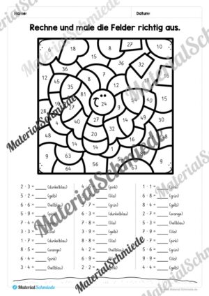 8 Rechenmalblätter Frühling: Kleines 1×1 (Vorschau 04)