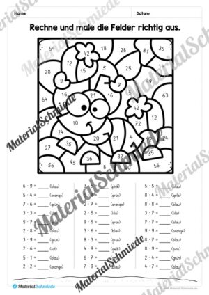 8 Rechenmalblätter Frühling: Kleines 1×1 (Vorschau 05)