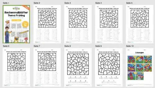 8 Rechenmalblätter Frühling: Kleines 1x1 (2. & 3. Klasse) - Überblick