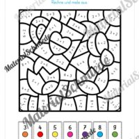 8 Rechenmalblätter zum Frühling im Zahlenraum bis 10 (Vorschau 02)