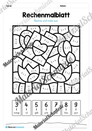 8 Rechenmalblätter zum Frühling im Zahlenraum bis 10 (Vorschau 10)