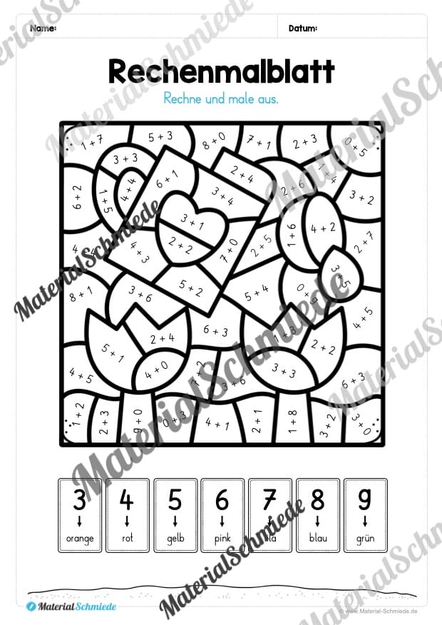 8 Rechenmalblätter zum Frühling im Zahlenraum bis 10 (Vorschau 10)