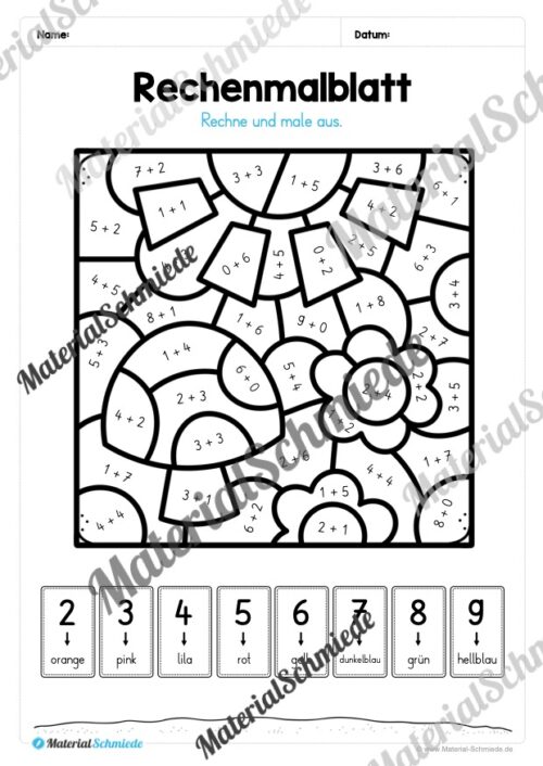 8 Rechenmalblätter zum Frühling im Zahlenraum bis 10 (Vorschau 11)