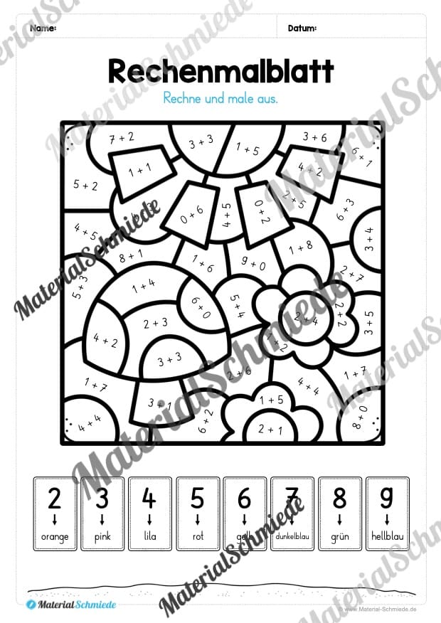8 Rechenmalblätter zum Frühling im Zahlenraum bis 10 (Vorschau 11)