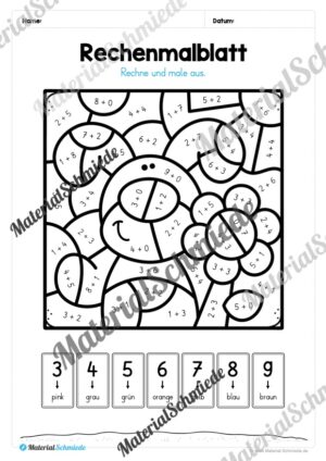 8 Rechenmalblätter zum Frühling im Zahlenraum bis 10 (Vorschau 12)