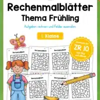8 Rechenmalblätter Frühling: Zahlenraum 10 (1. Klasse)