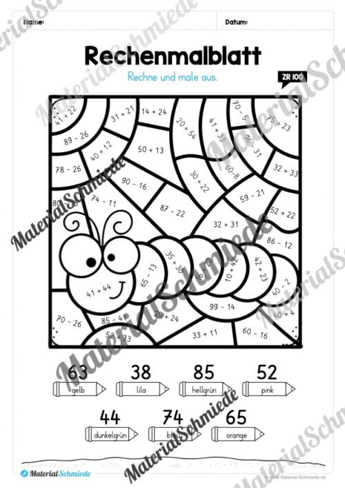 8 Rechenmalblätter zum Frühling im Zahlenraum bis 100 (Vorschau 05)