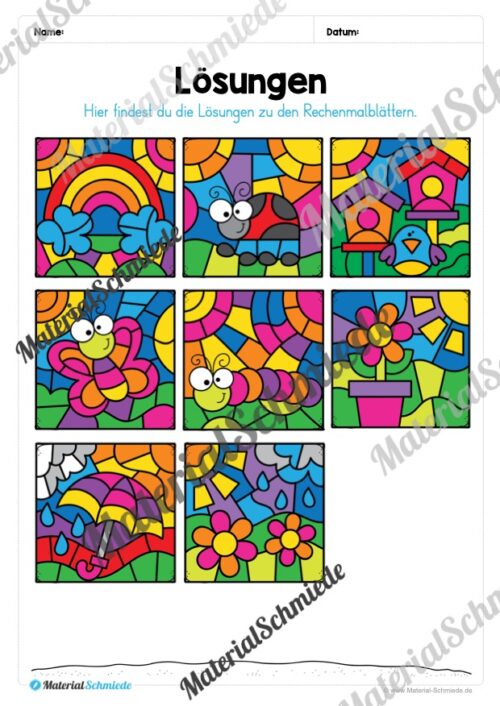 8 Rechenmalblätter zum Frühling im Zahlenraum bis 100 (Vorschau 09)
