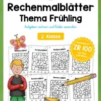 8 Rechenmalblätter Frühling: Zahlenraum 100 (2. Klasse)