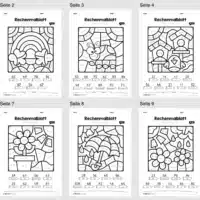 8 Rechenmalblätter Frühling: Zahlenraum 100 (2. Klasse) - Überblick