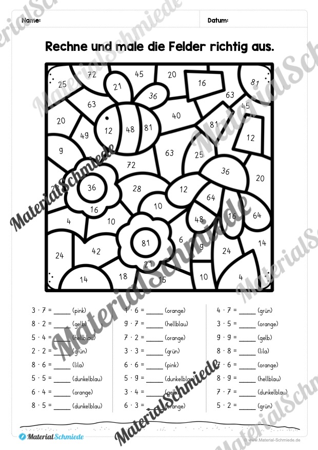 8 Rechenmalblätter zum Frühling im Zahlenraum bis 1.000 (Vorschau 05)