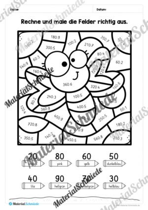 8 Rechenmalblätter zum Frühling im Zahlenraum bis 1.000 (Vorschau 08)
