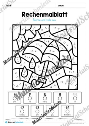 8 Rechenmalblätter zum Frühling im Zahlenraum bis 20 (Vorschau 09)