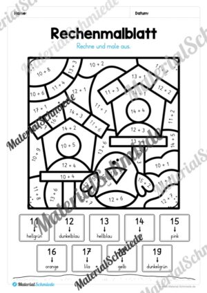 8 Rechenmalblätter zum Frühling im Zahlenraum bis 20 (Vorschau 11)