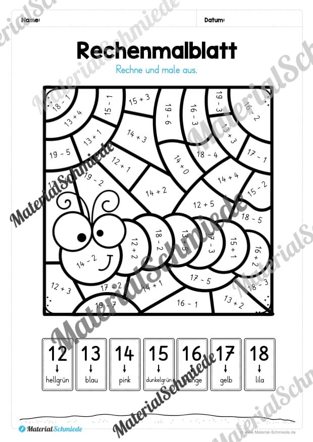 8 Rechenmalblätter zum Frühling im Zahlenraum bis 20 (Vorschau 13)