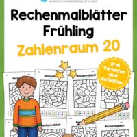 8 Rechenmalblätter zum Frühling im Zahlenraum bis 20
