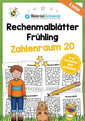 8 Rechenmalblätter zum Frühling im Zahlenraum bis 20