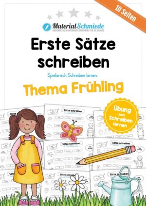 Erste Sätze schreiben: Schüttelsätze Frühling (10 Arbeitsblätter)