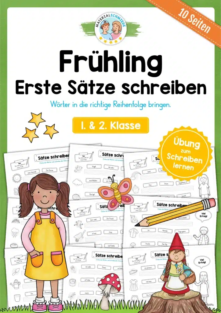 Erste Sätze schreiben: Schüttelsätze Frühling (1. & 2. Klasse)