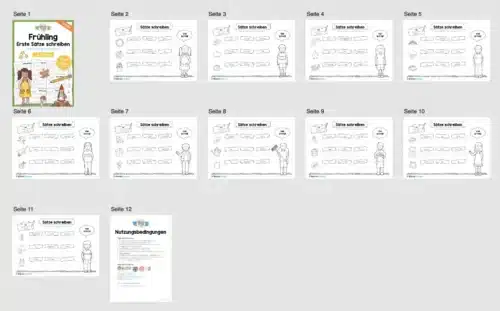 Erste Sätze schreiben: Schüttelsätze Frühling (1. & 2. Klasse) - Überblick