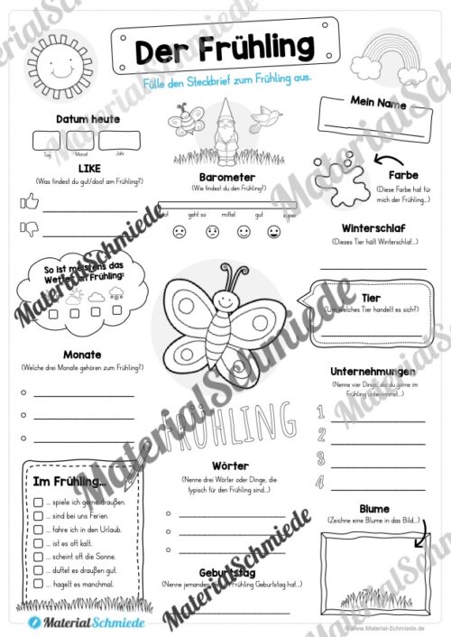 Steckbrief Frühling (Arbeitsblatt 01)