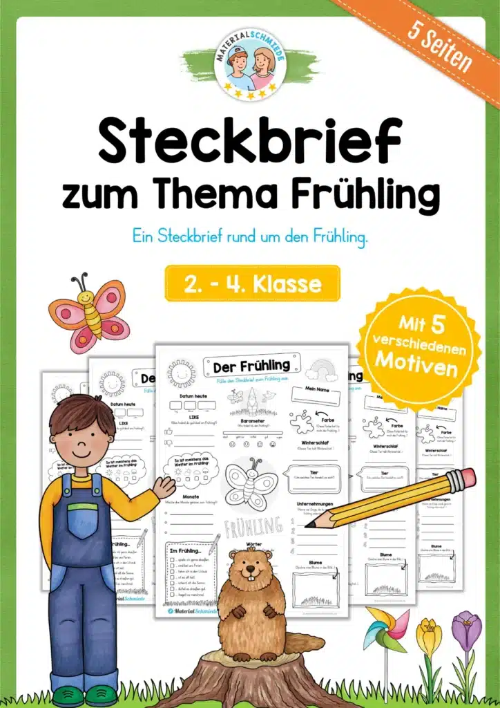 Steckbrief zum Frühling für Grundschüler (mit 5 Motive)