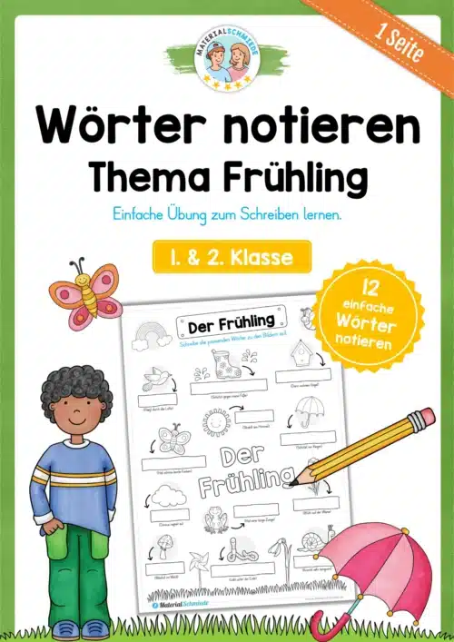12 einfache Wörter zum Frühling notieren (Übung für 1. & 2. Klasse)
