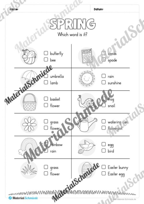 Englisch: Workbook Spring (23 Arbeitsblätter) - Arbeitsblatt 07