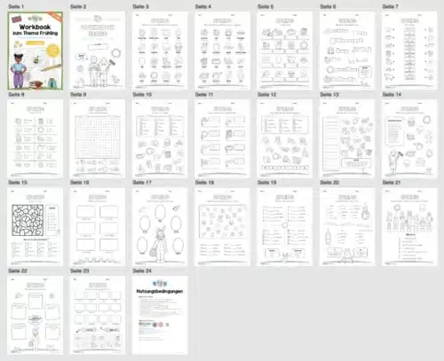 Arbeitsheft Frühling/Spring auf Englisch (23 Arbeitsblätter) - Überblick