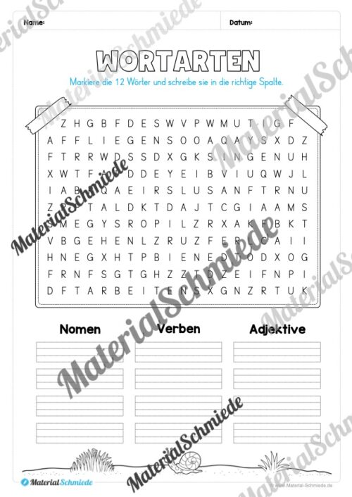 Arbeitsheft Wortarten - Thema Frühling (20 Arbeitsblätter) - Arbeitsblatt 19