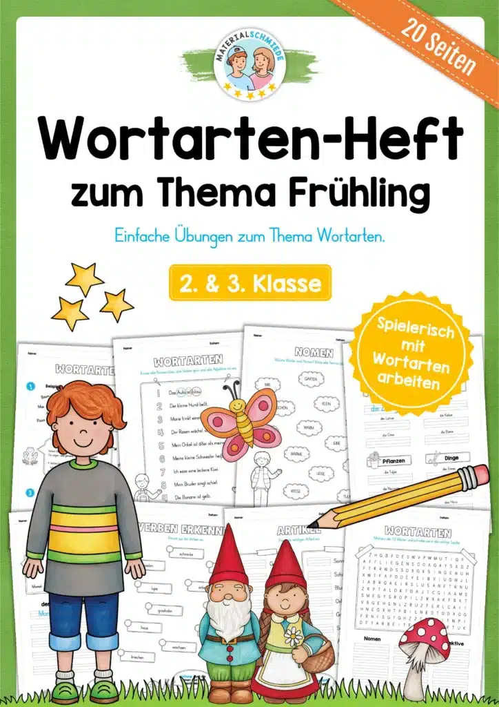 Arbeitsheft Wortarten - Thema Frühling (20 Arbeitsblätter)