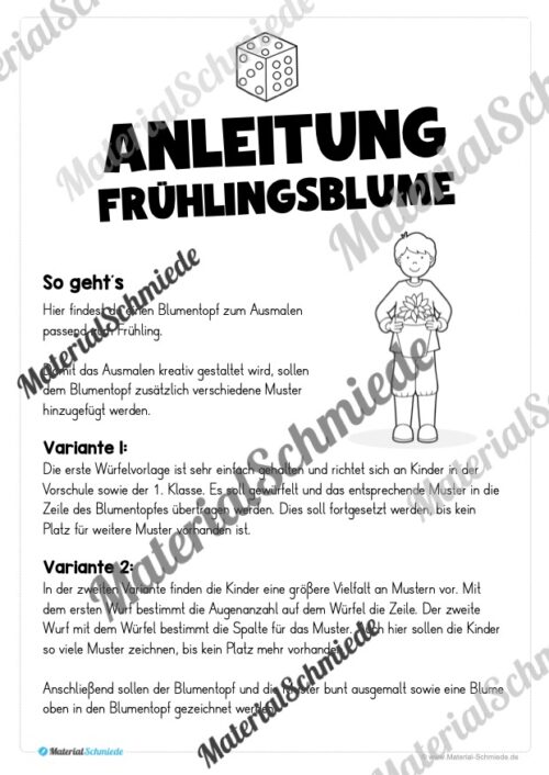 Ausmalbild: Frühlingsblume mit Mustern (Arbeitsblatt 01)