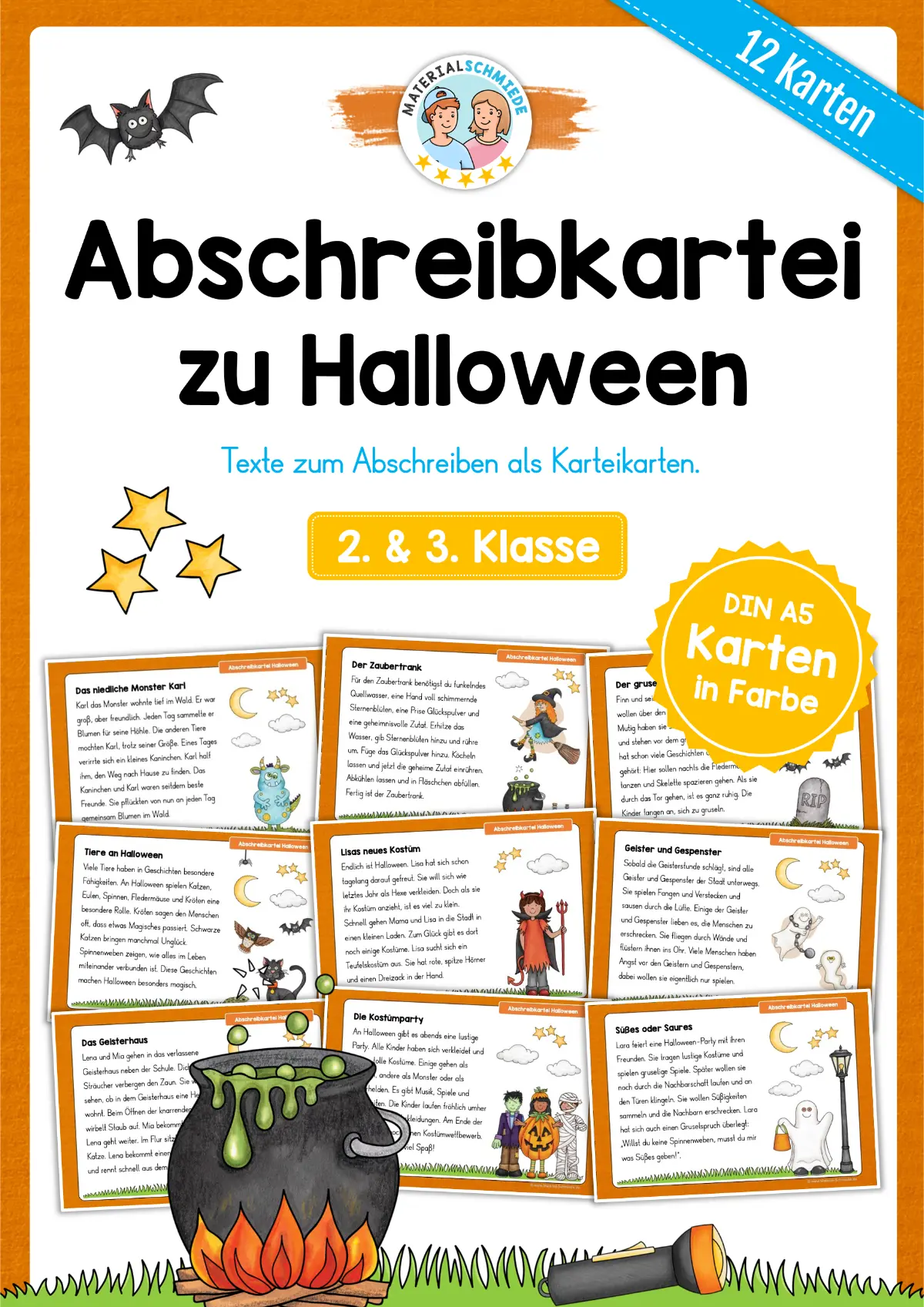 Abschreibkarten: Thema Halloween (12 Karten) - 2. & 3. Klasse