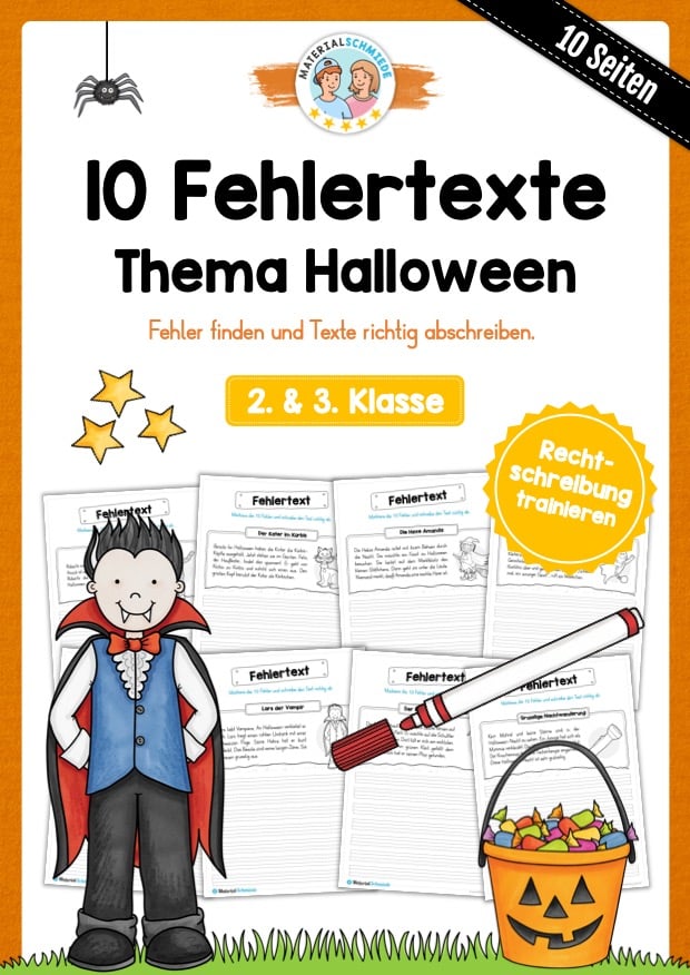 Fehlertexte: Thema Halloween (10 Arbeitsblätter)