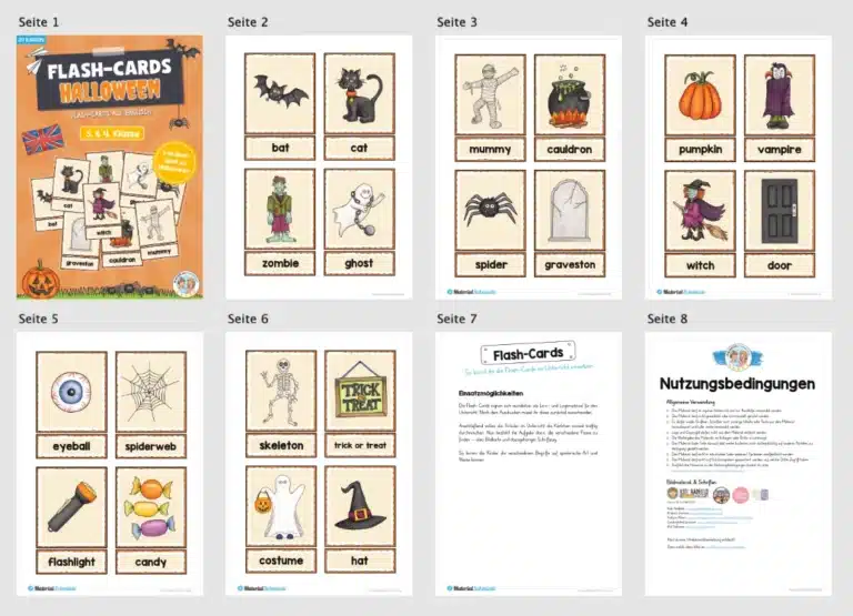 20 Flash-Cards zu Halloween (Englisch) – Überblick