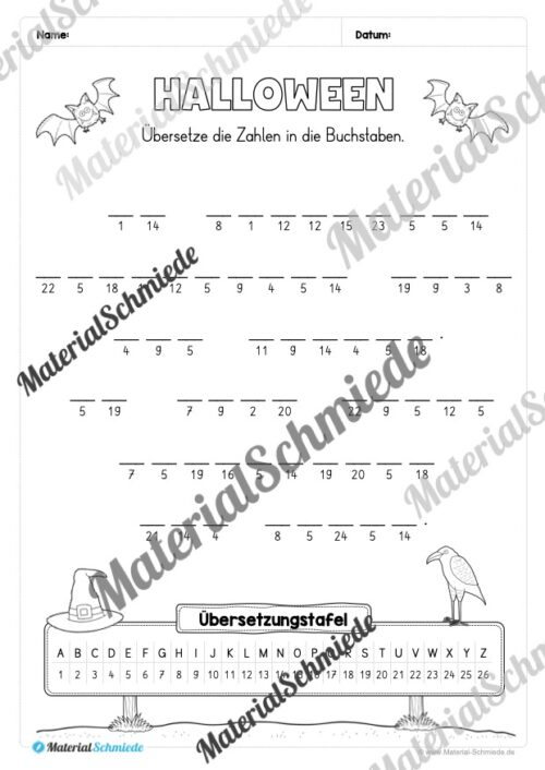 Geheimschrift übersetzen: Halloween (Vorschau Arbeitsblatt)