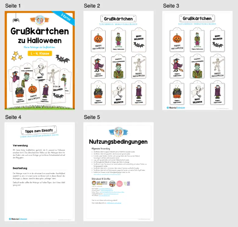 9 Grußkärtchen / Anhänger zu Halloween (Überblick)