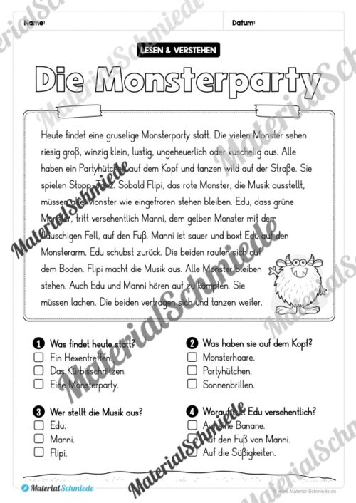 Halloween: Lesen & Verstehen mit Ankreuzen (Vorschau 01)