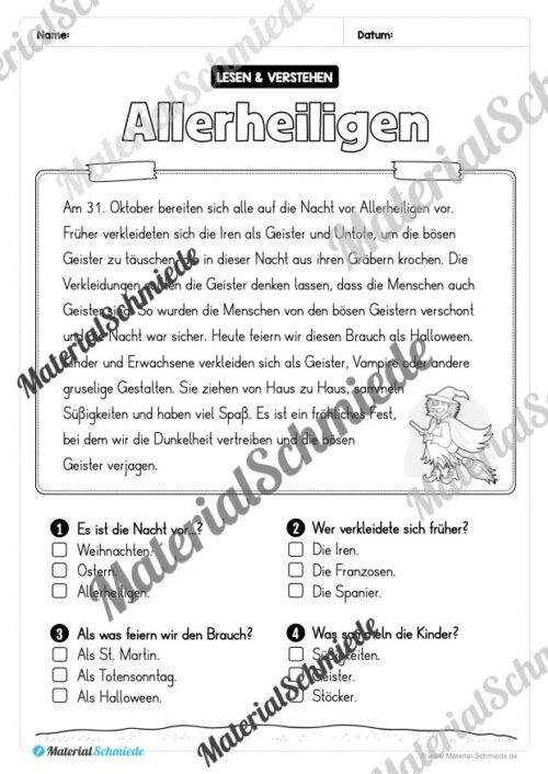 Halloween: Lesen & Verstehen mit Ankreuzen (Vorschau 07)