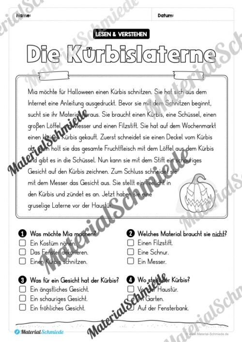 Halloween: Lesen & Verstehen mit Ankreuzen (Vorschau 08)