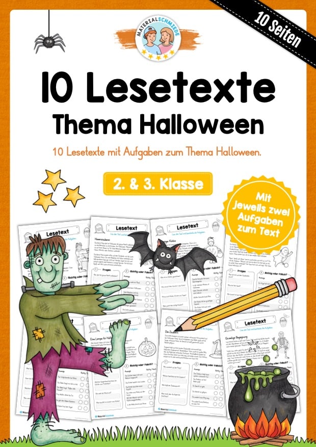 10 Lesetexte zu Halloween (mit Aufgaben)