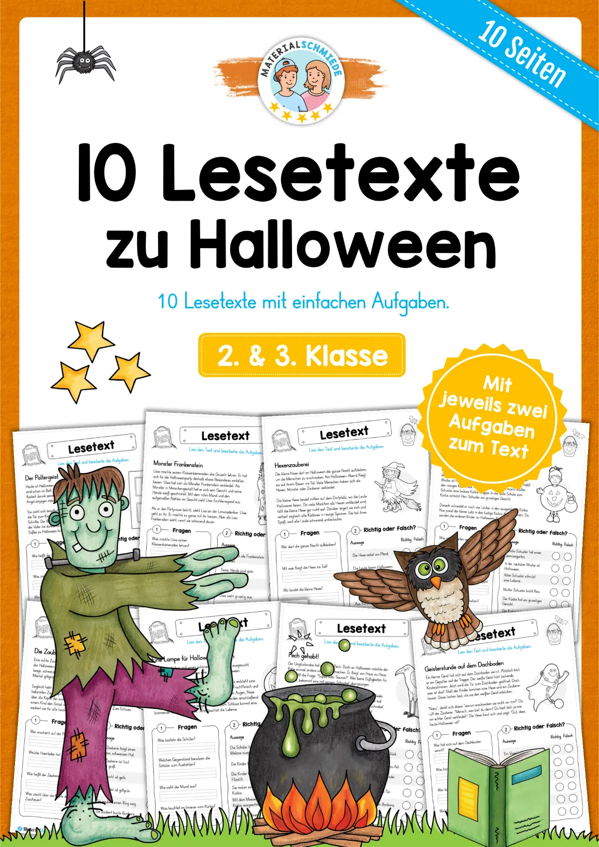 10 Lesetexte zu Halloween mit Aufgaben (2. & 3. Klasse)