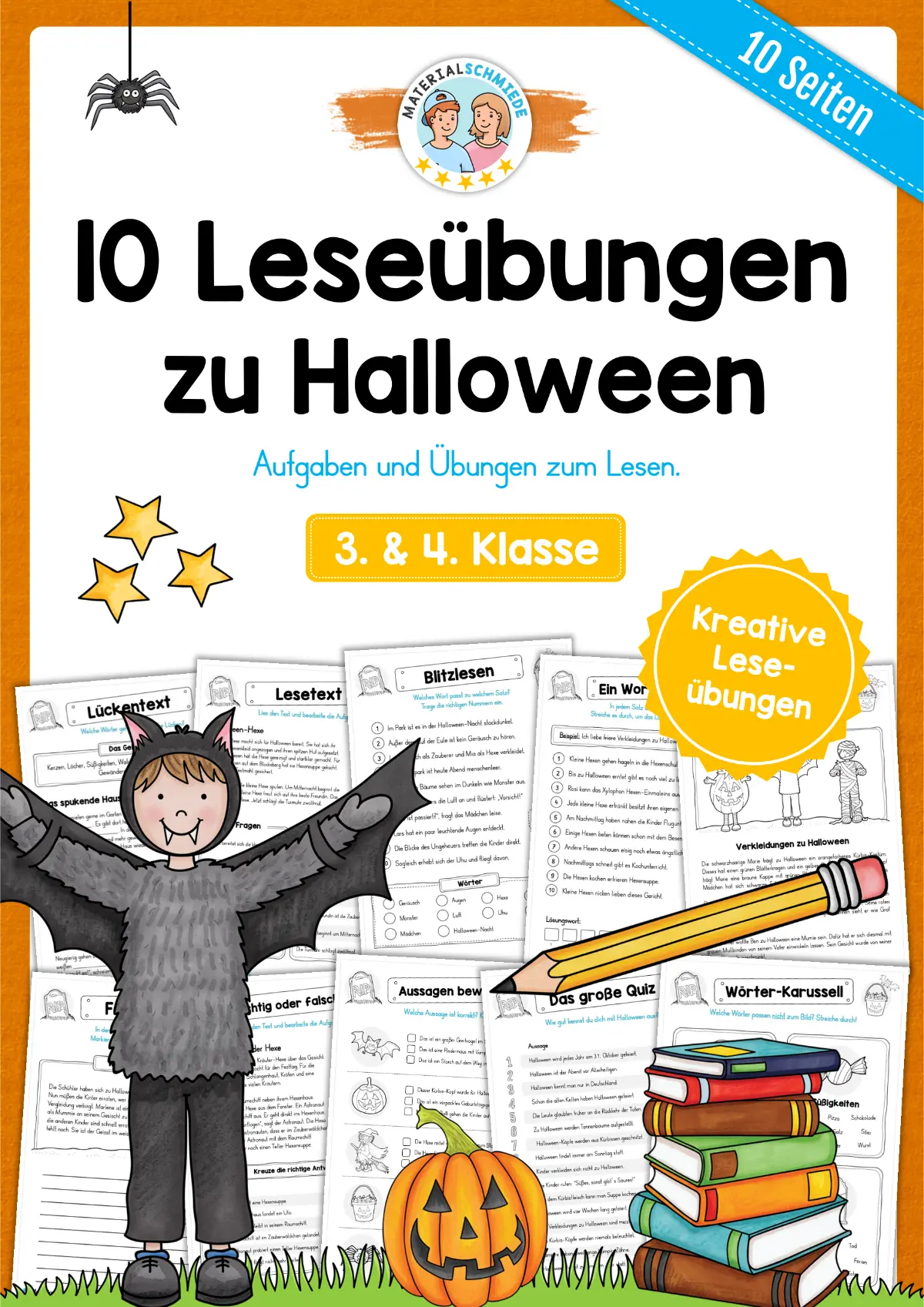 10 Leseübungen zu Halloween 3. & 4. Klasse (Lesen & Verstehen)