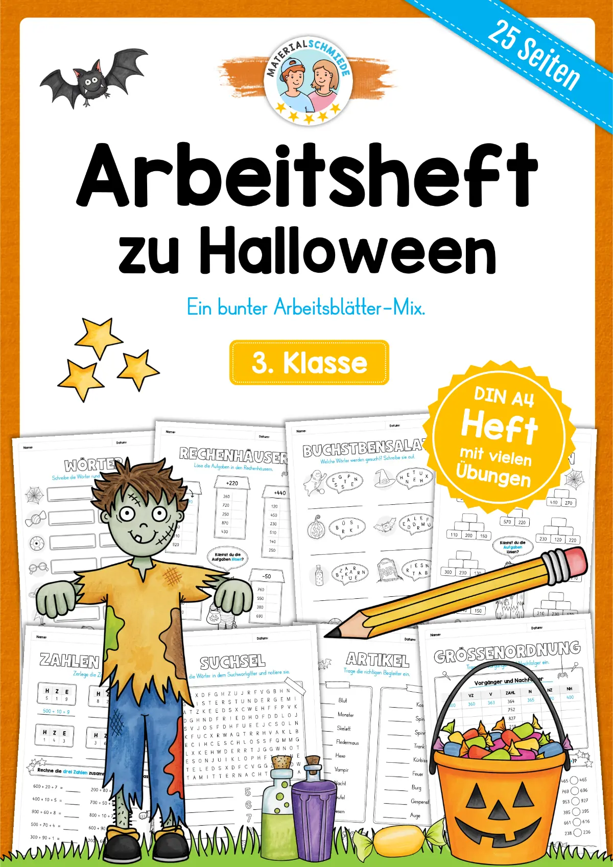 Arbeitsheft Halloween: 3. Klasse (25 Arbeitsblätter)