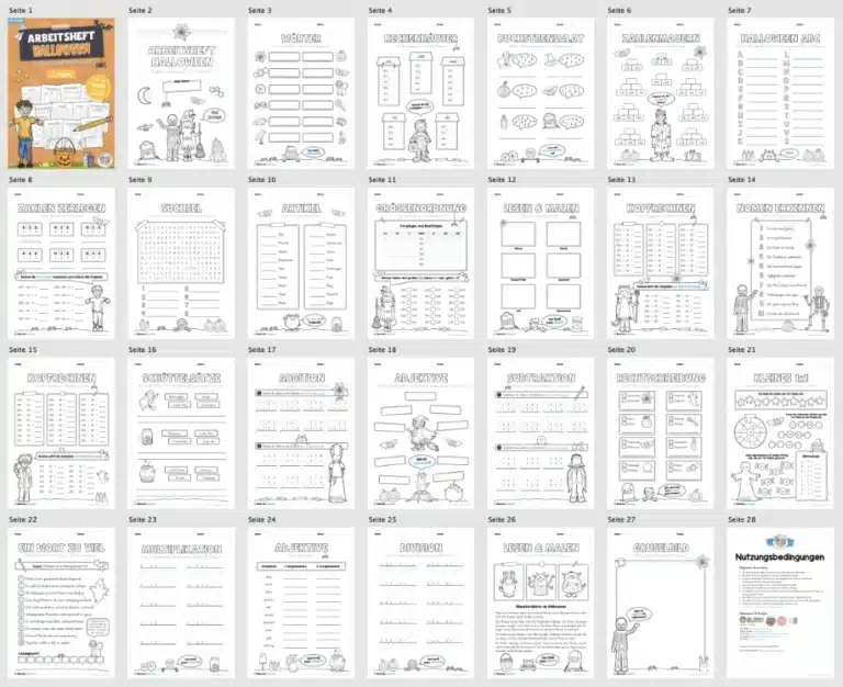 Arbeitsheft Halloween: 3. Klasse (25 Arbeitsblätter) – Überblick