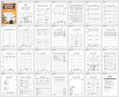 Arbeitsheft Halloween: 4. Klasse (25 Arbeitsblätter) - Überblick
