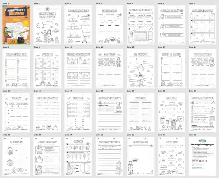Arbeitsheft Halloween: 4. Klasse (25 Arbeitsblätter) – Überblick